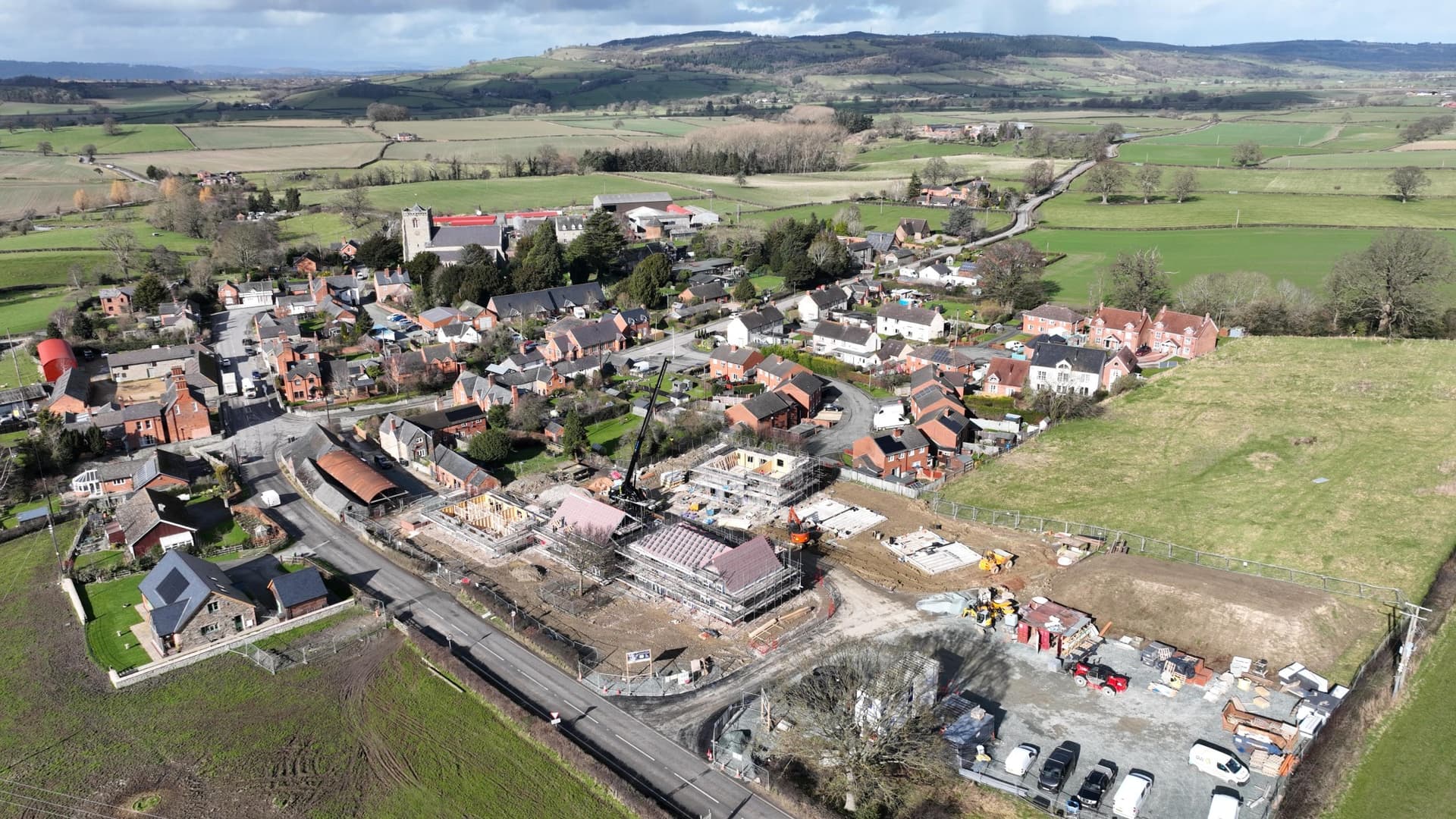 Aerial view chirbury housing development